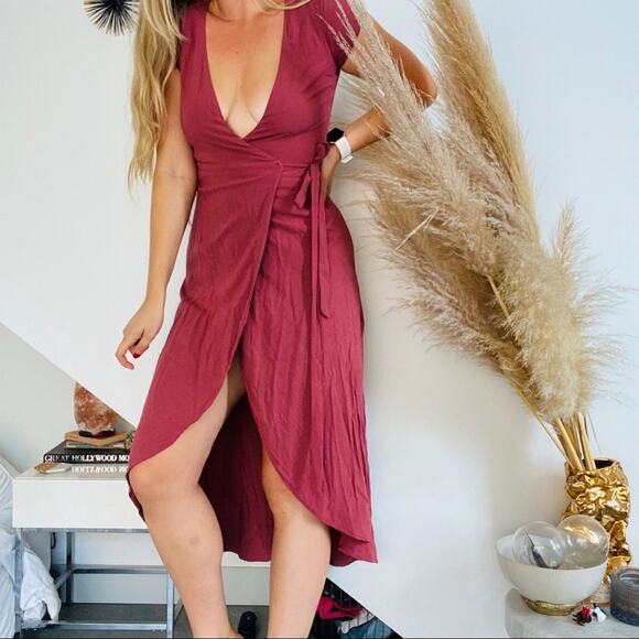 LSPACE REVOLVE Red Rust Goa Maxi Midi Slit Open Tie Plunge VNeck Wrap Dress XS - Picture 6 of 9